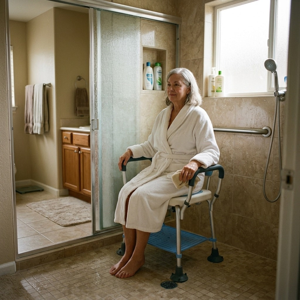 Adjustable Shower Chair with Backrest and Armrests - at home