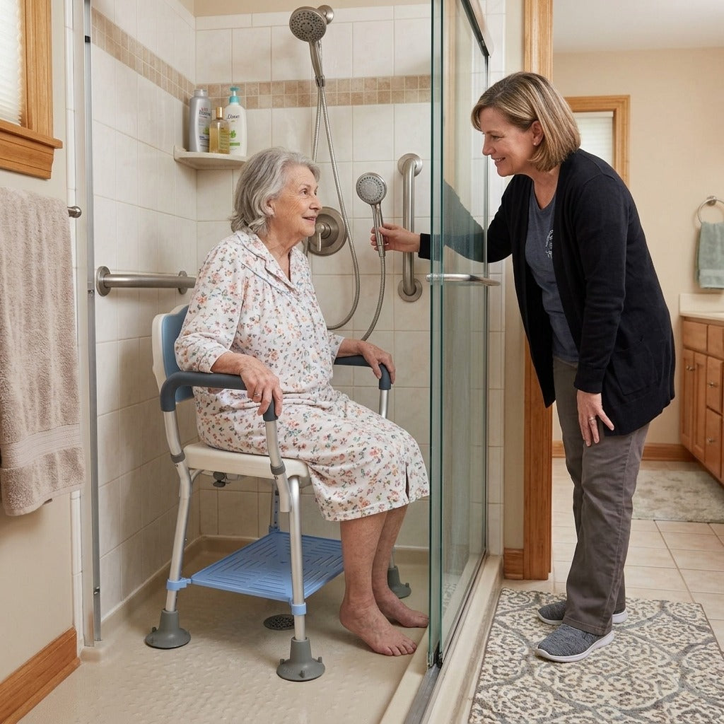 Adjustable Shower Chair with Backrest and Armrests - in everyday life
