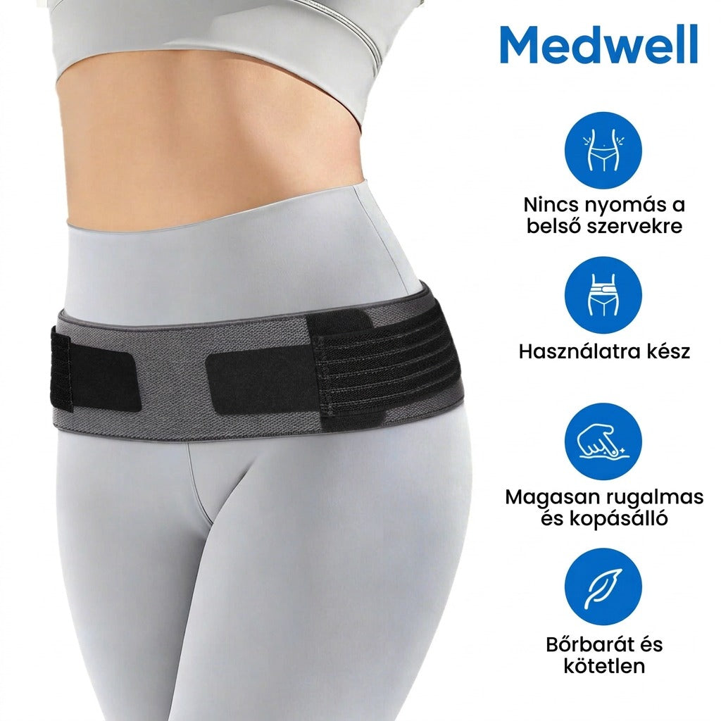 Medwell szacrális csípőöv előnyei ikonok szöveggel