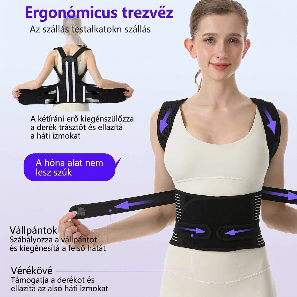 Ergonómikus háttámasz tervezés vállpántok és deréköv jellemzőivel