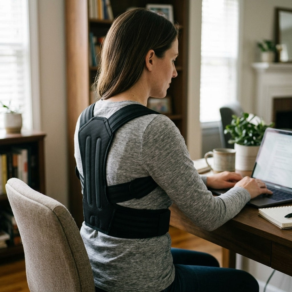 Adjustable Soft-Shell Posture Corrector - in use