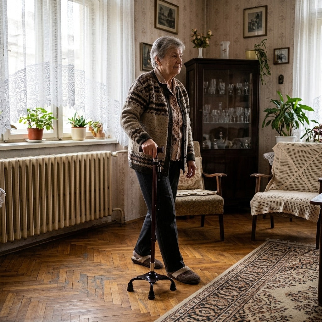 Állítható járóbot LED-világítással és négylábú talppal - otthon