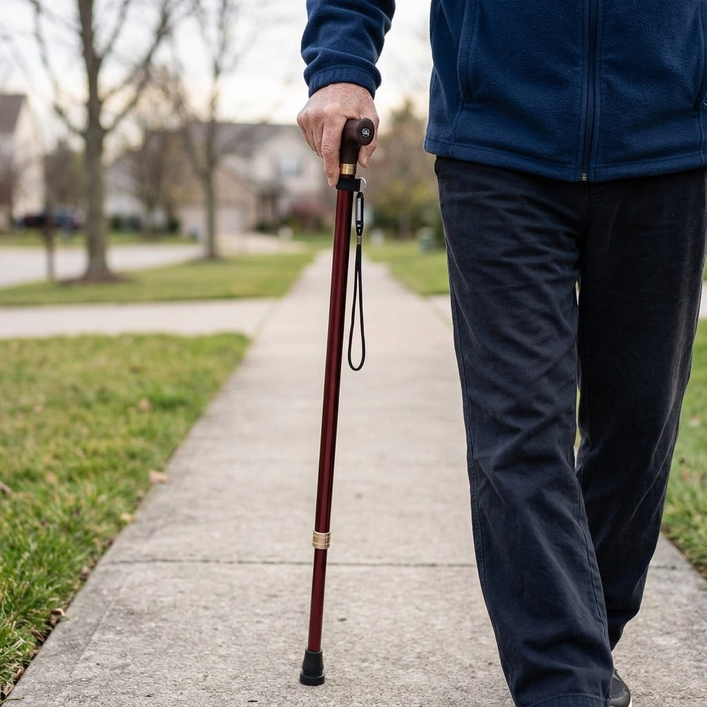 Adjustable Walking Cane with LED Light - in use