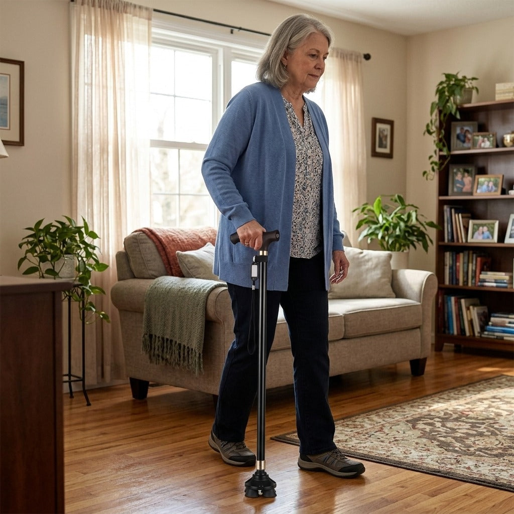 Adjustable Walking Cane with LED Light - at home