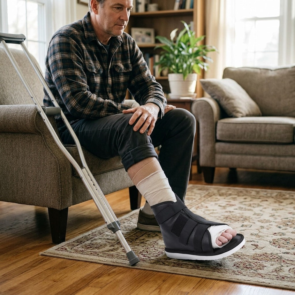 Adjustable Walking Cast Shoe for Broken Foot - at home