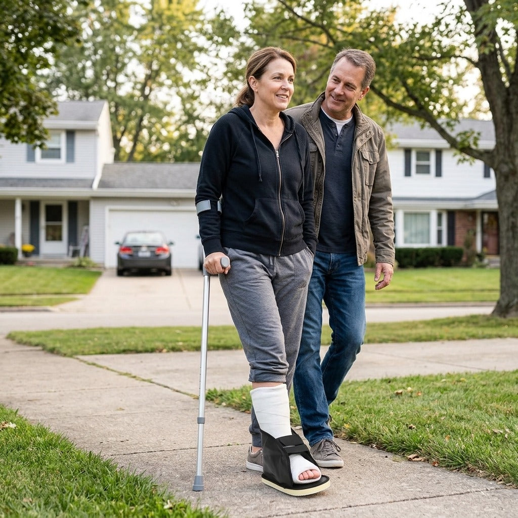 Adjustable Walking Cast Shoe for Foot Injuries - in everyday life