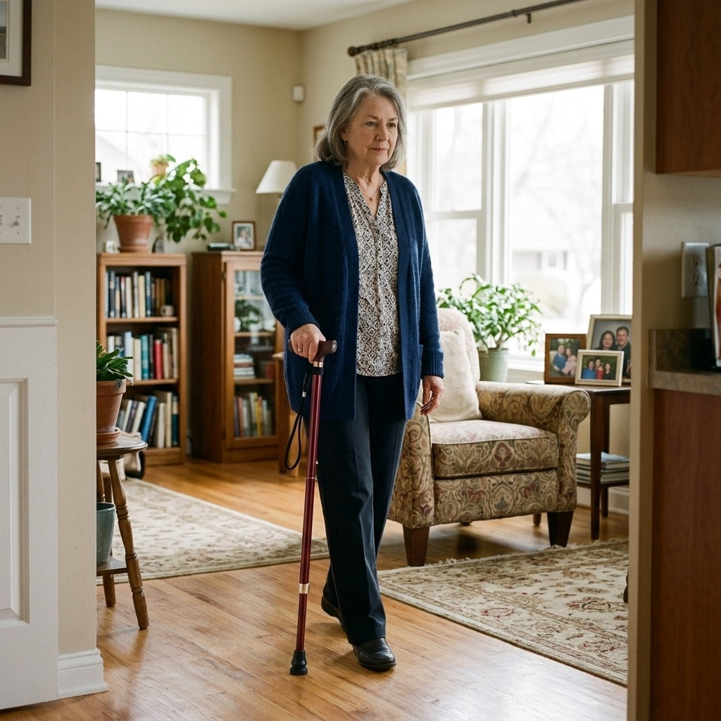 Adjustable Walking Stick with LED Light - at home