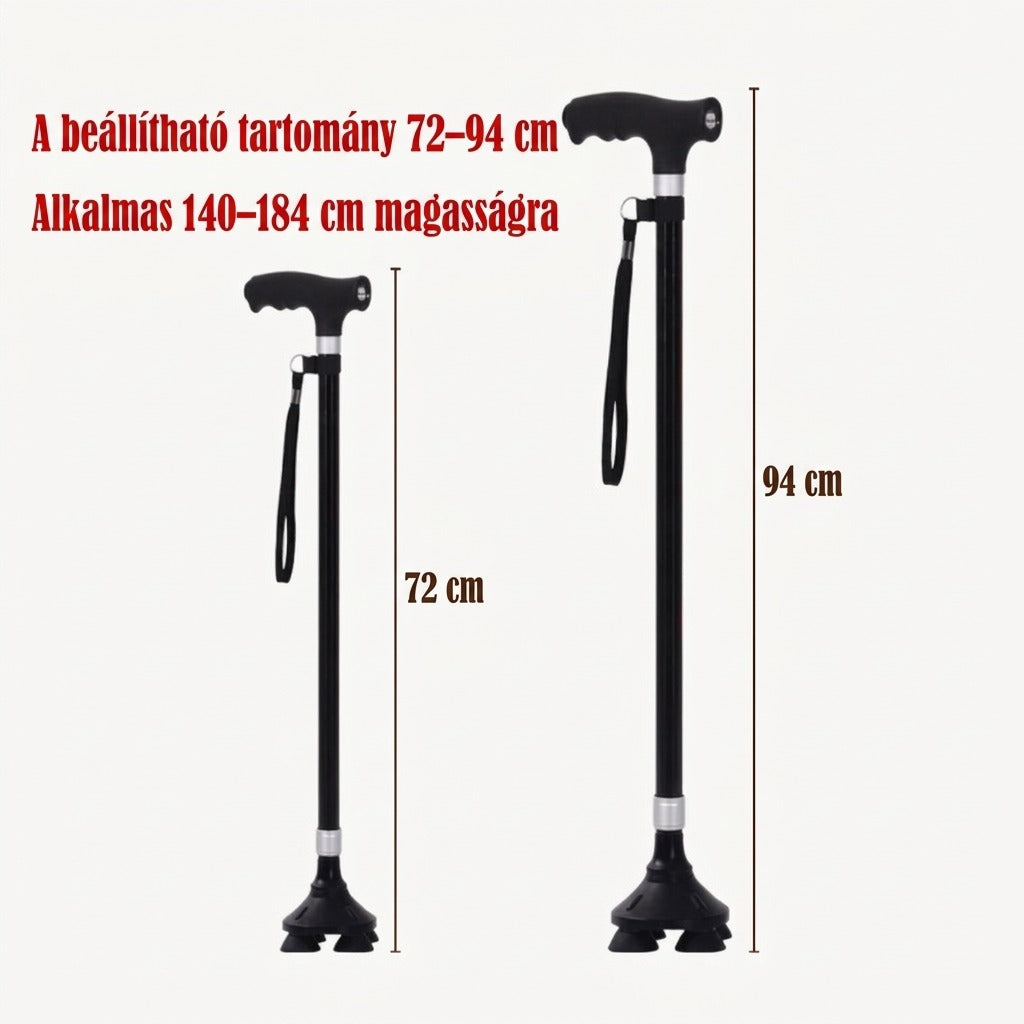 Sétapálca beállítható tartománya 72–94 cm, 140–184 cm magasság magasságra