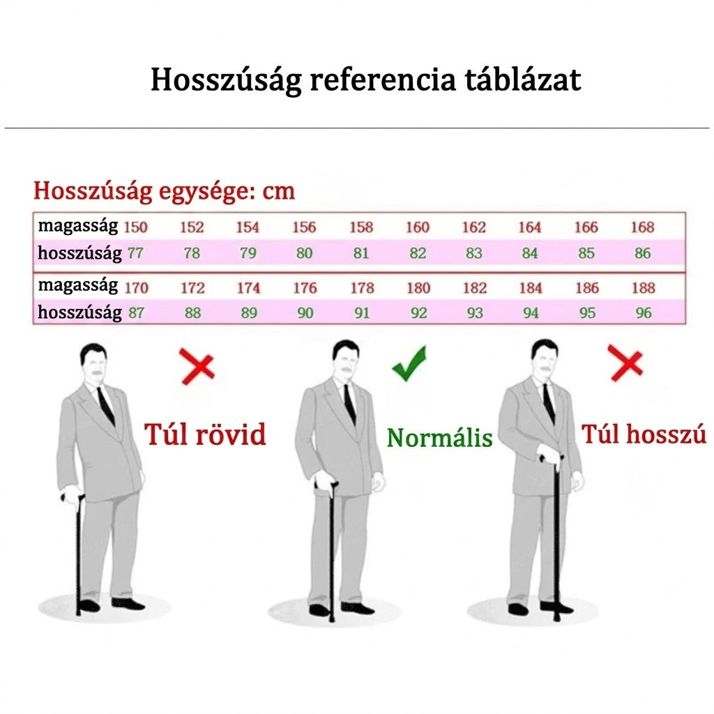 Hosszúság referencia táblázat magasság-beállításokkal
