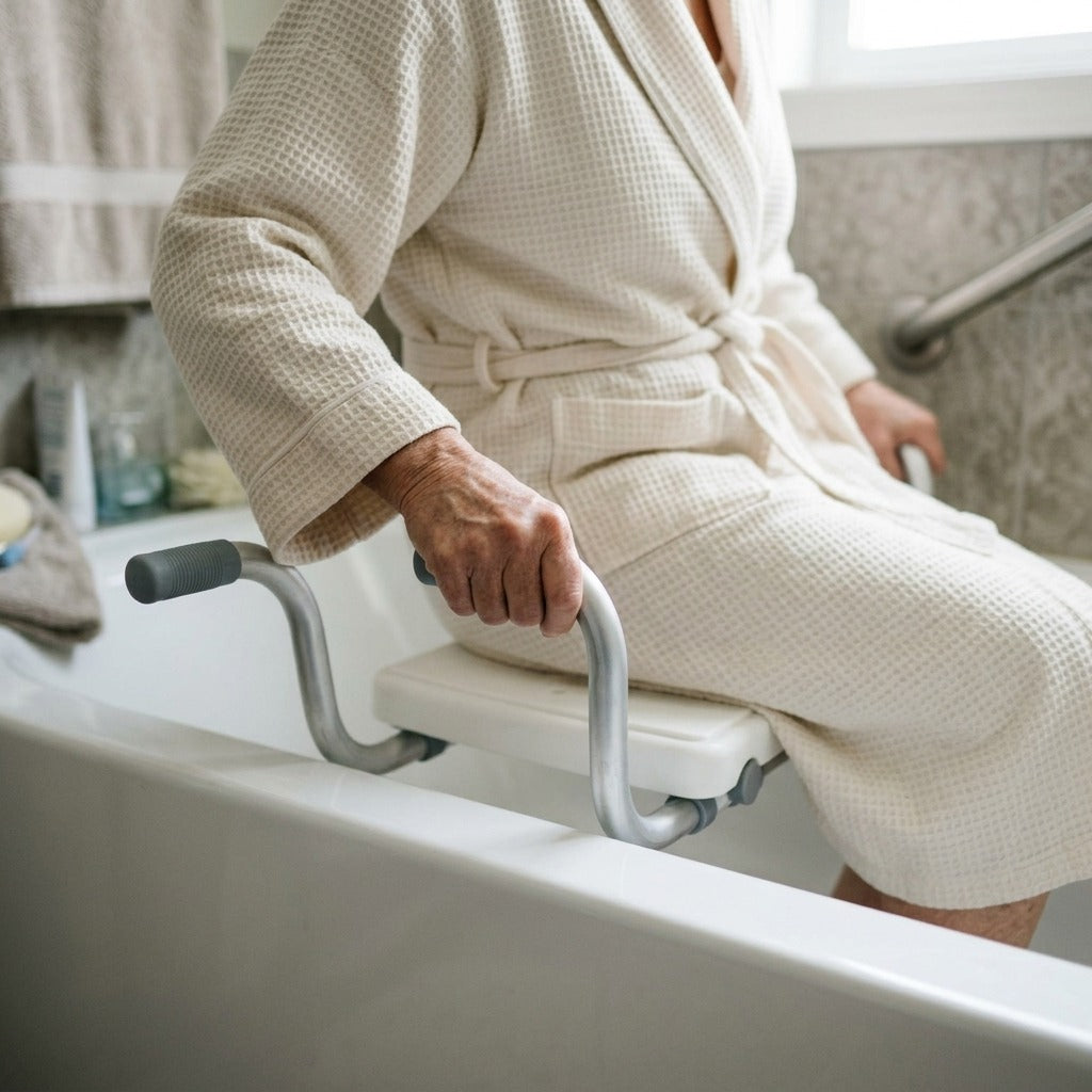 Adjustable-Width Bathtub Seat - in use