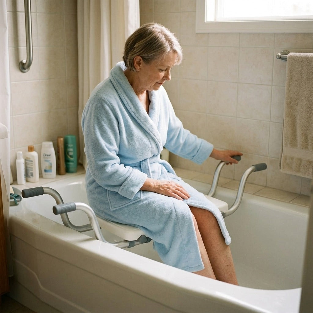 Adjustable-Width Bathtub Seat - at home