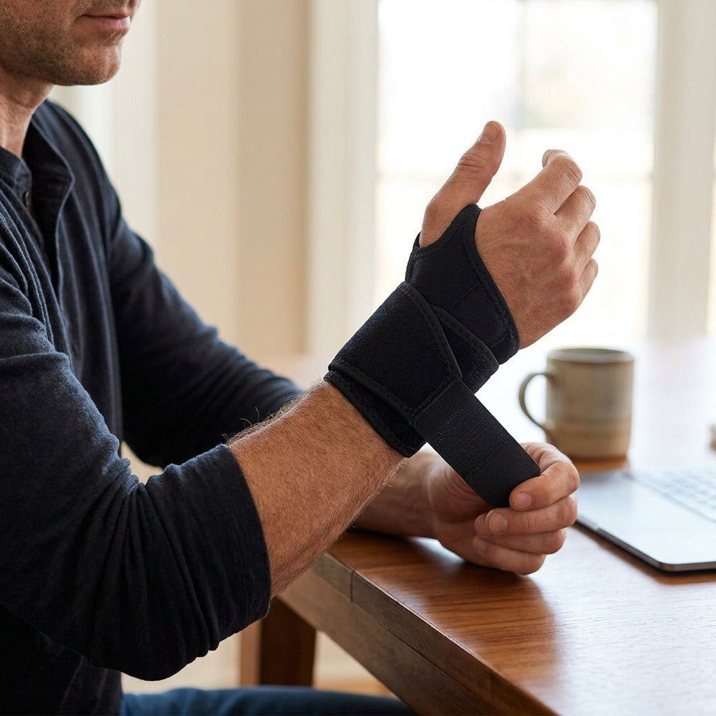 Adjustable Wrist Brace, Support Wrap for Left and Right Hands - in use