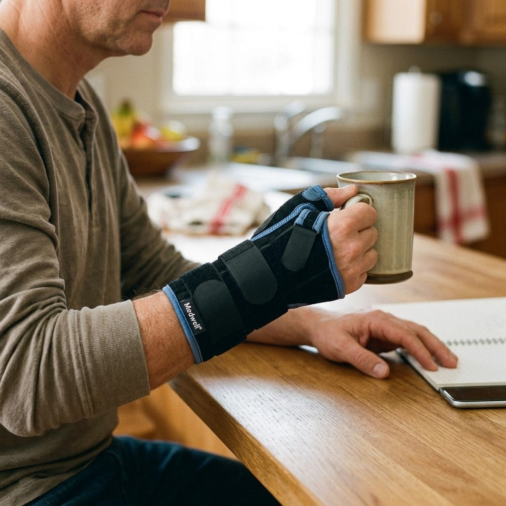 Adjustable Wrist Splint with Thumb Support - in use