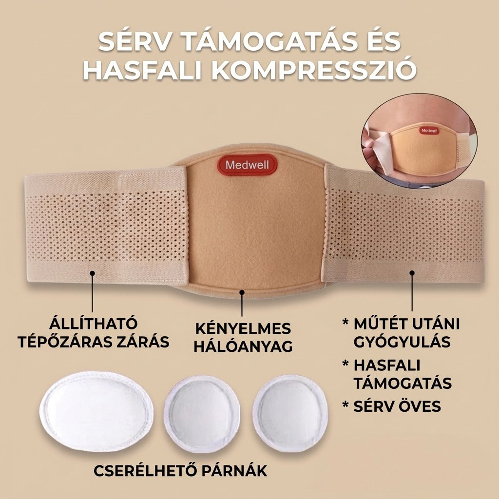 Sérv támogatás és hasfali kompresszió