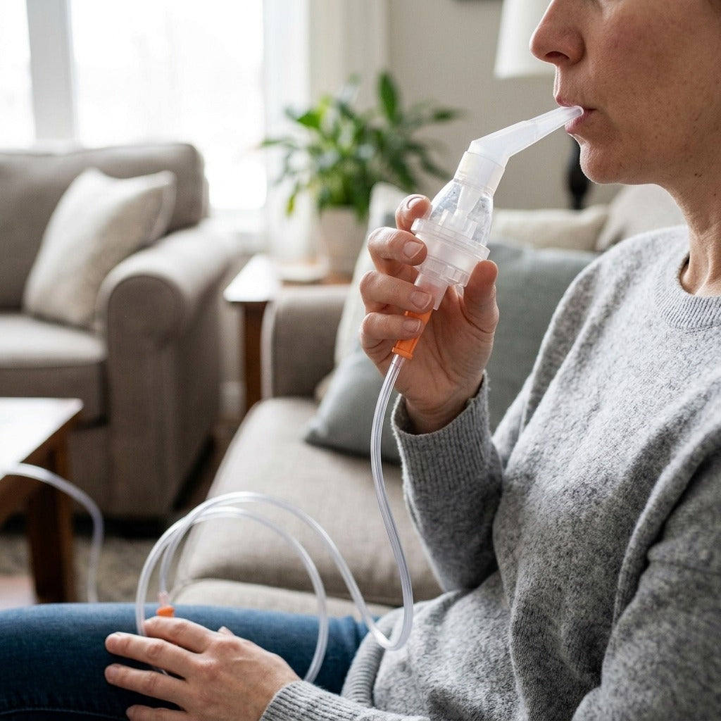 Adult and Baby Nebulizer Accessory Set - in use