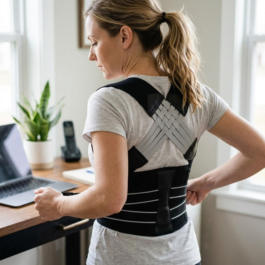 Adult Back Posture Support with Shoulder Straps - in use