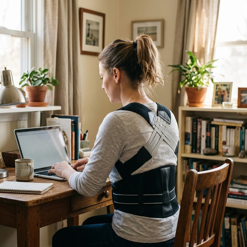 Adult Back Posture Support with Shoulder Straps - at home
