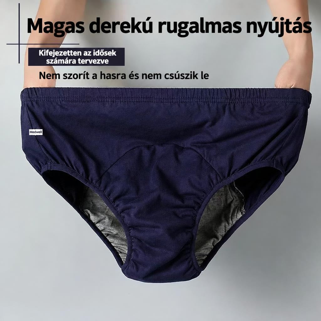 Magas derekú, rugalmas sötétkék alsónemű idősek számára.