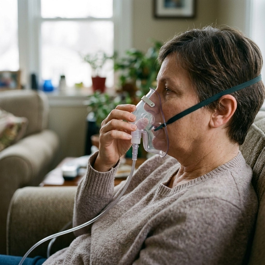 Adult Oxygen Mask with Tube for Nebulizer - in use