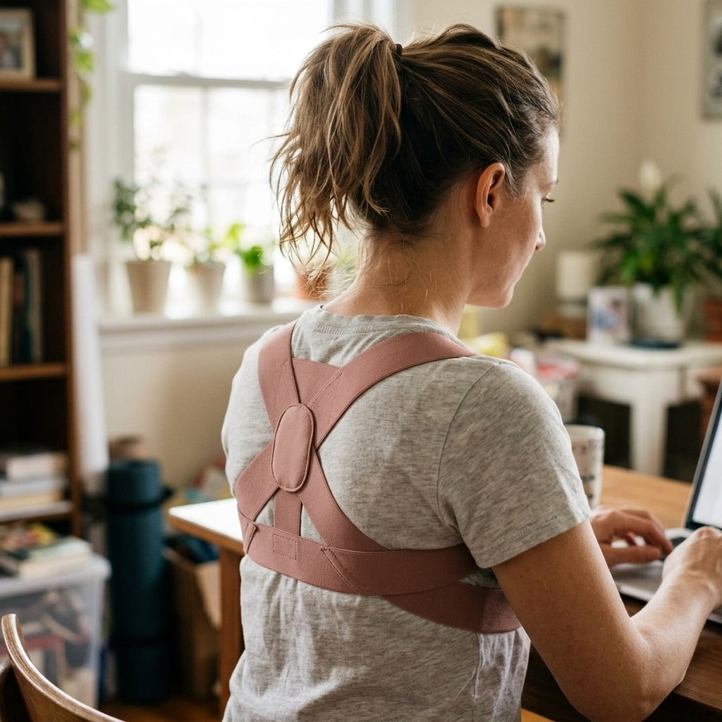 Adult Posture Corrector with Open-Shoulder Design - in use