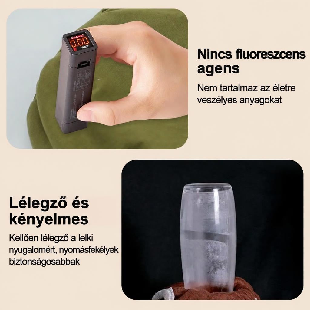 Biztonsági fluoreszcens vizsgálatot és légáteresztést bemutató tesztképek leírással.