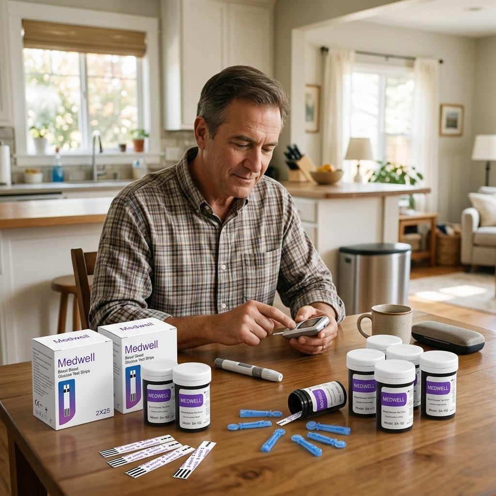 Medwell Blood Glucose Test Strips and Lancets - at home