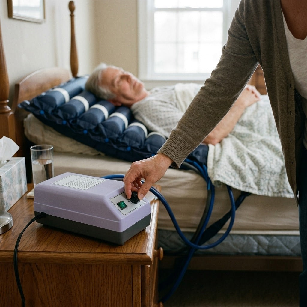 Alternating Pressure Air Mattress with Pump - in use