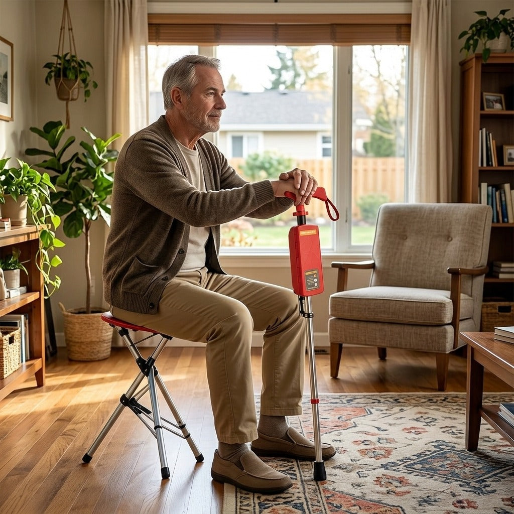 Aluminum Alloy Walking Stick with Foldable Seat, 85 cm - at home