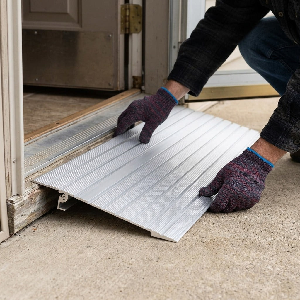 Aluminum Door Threshold Ramp, 1–6 Inch Rise - in use