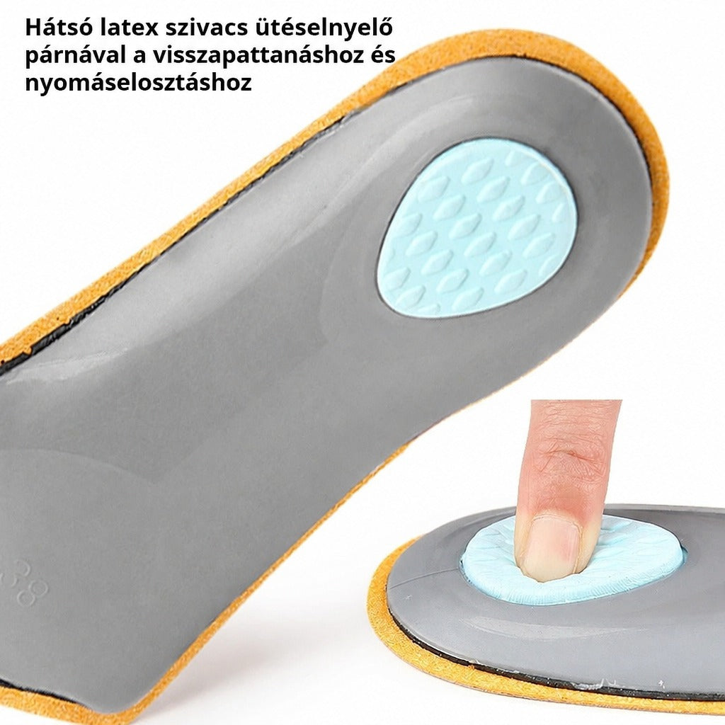 Talpbetét hátsó részén lévő kék latex szivacs ütéselnyelő párna bemutatása.