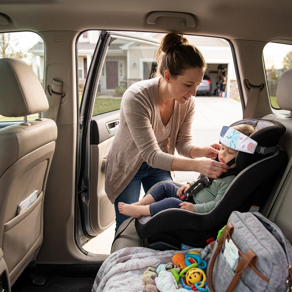 Baby Car Seat Head Support with Fastening Belt - at home