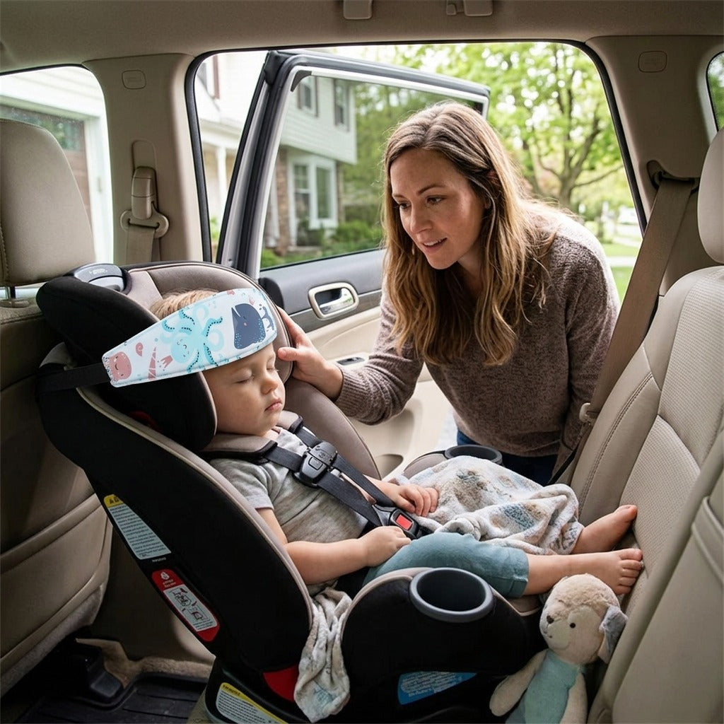 Baby Car Seat Head Support with Fastening Belt - in everyday life