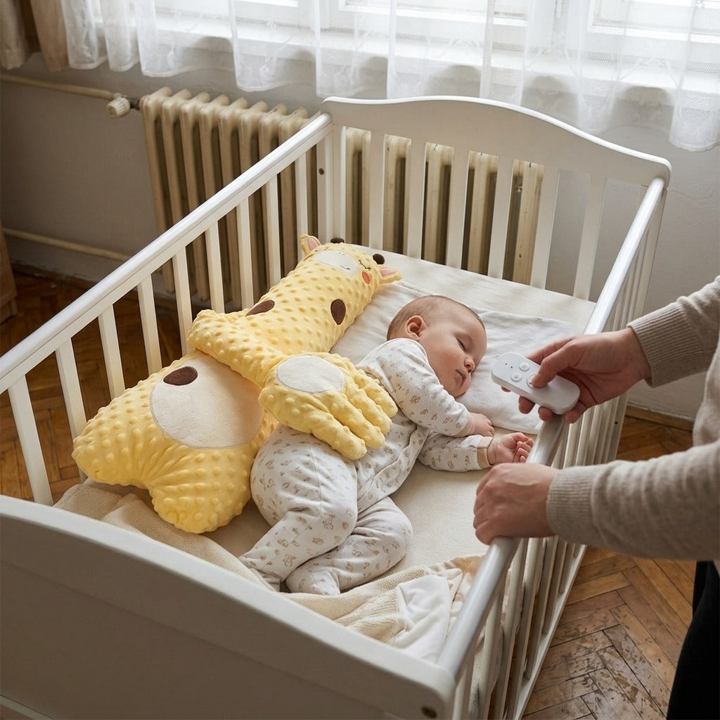 Elektromos babapárna simogató kézzel, távirányítóval - használat közben