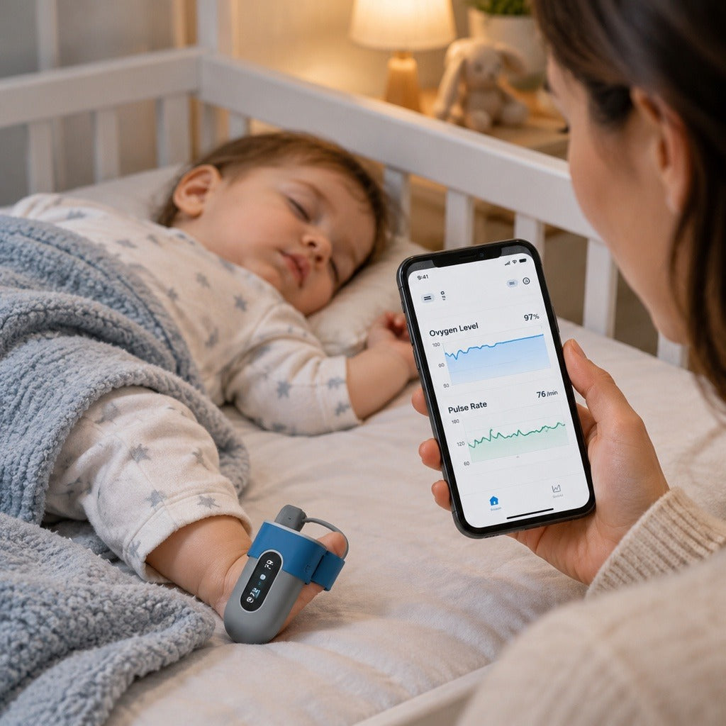 Medwell Wearable Foot Pulse Oximeter - in use