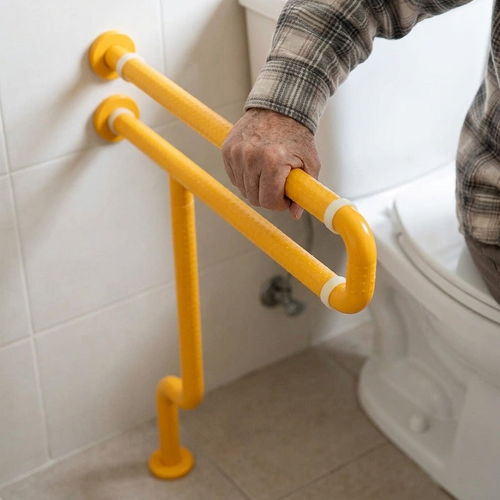 Bathroom Grab Bar Rail with Anti-Slip Grip - in use