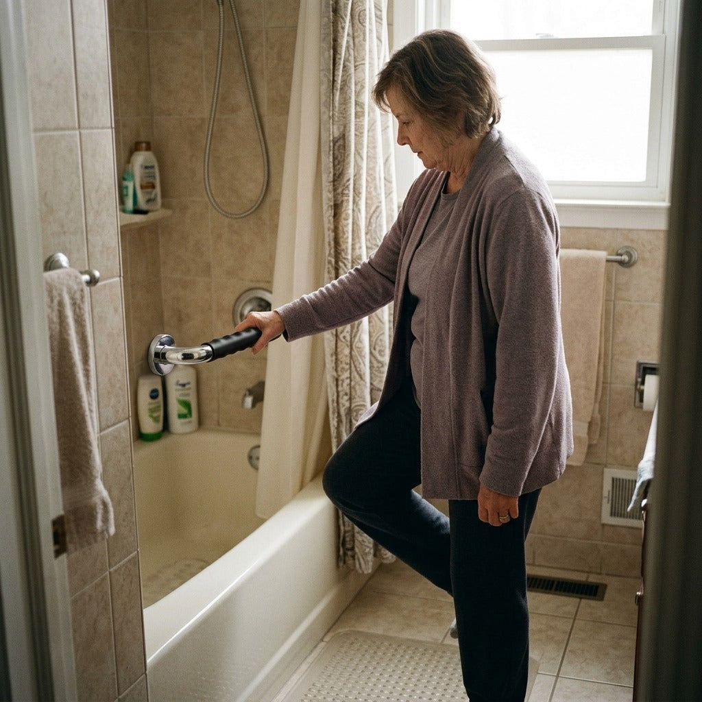 Bathroom Grab Bar with Non-Slip Silicone Grip - at home