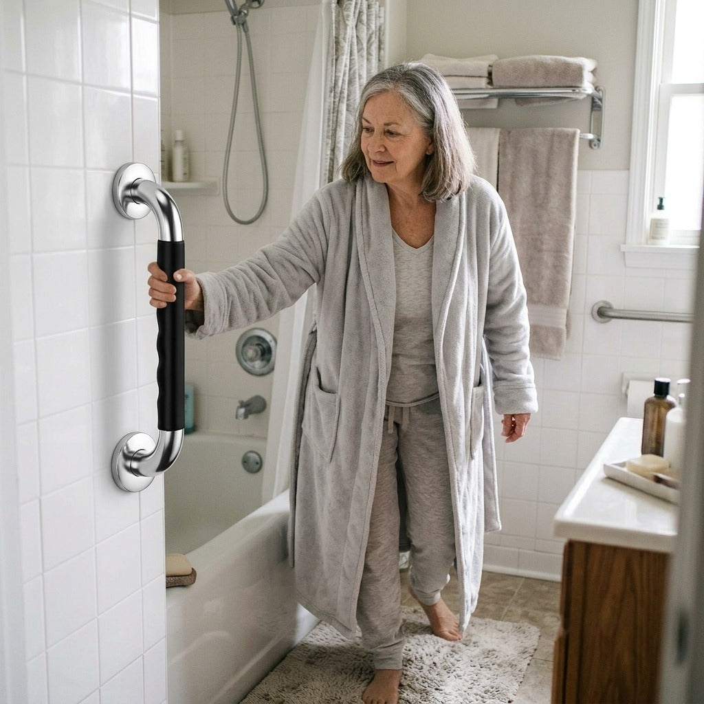 Bathroom Grab Bar with Non-Slip Silicone Grip - in everyday life