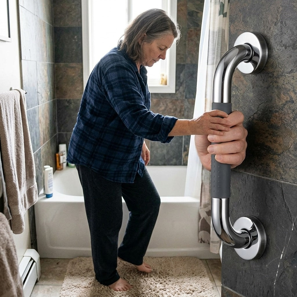 Bathroom Grab Bar with Silicone Anti-Slip Handle - at home