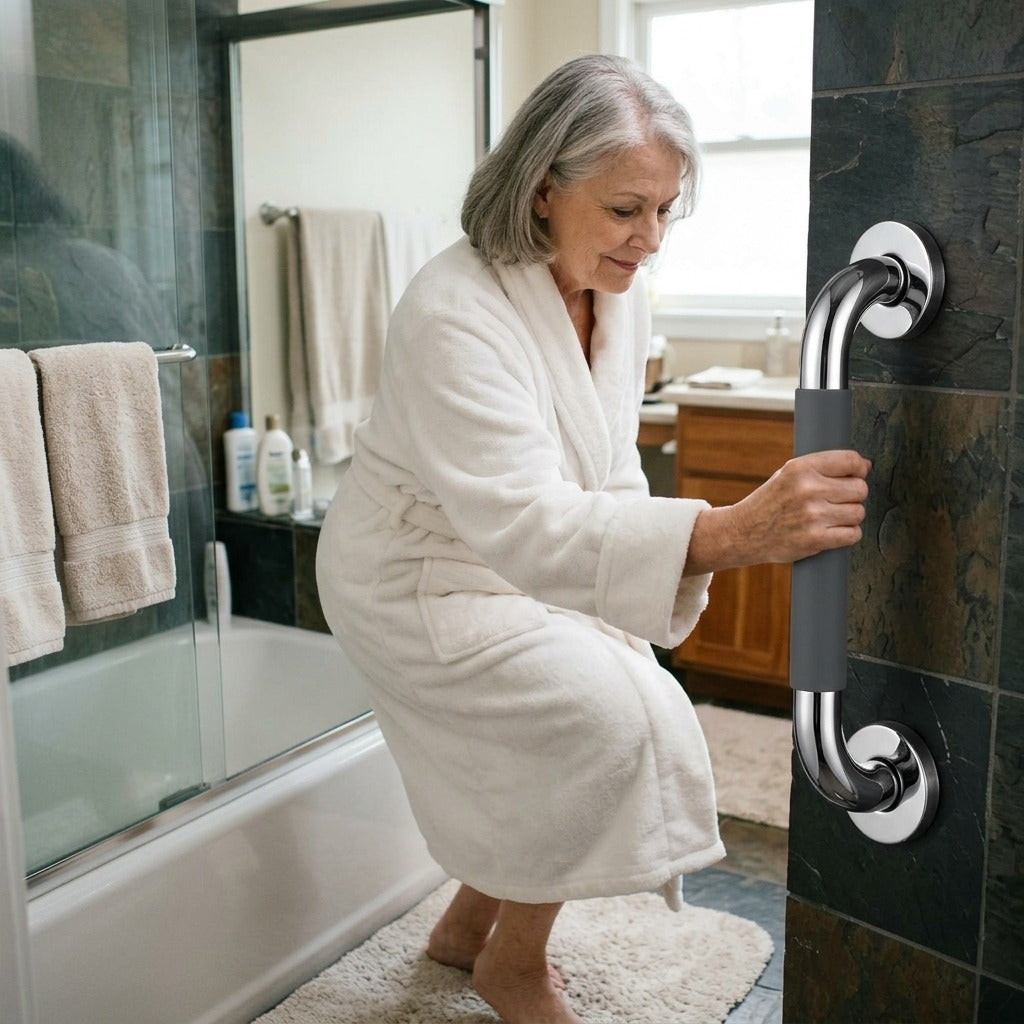 Bathroom Grab Bar with Silicone Anti-Slip Handle - in everyday life