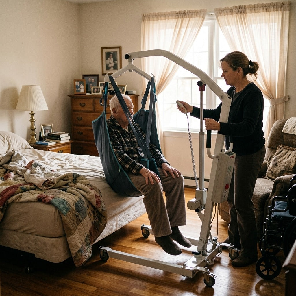 Battery-Powered Patient Floor Lift and Transfer Hoist - at home