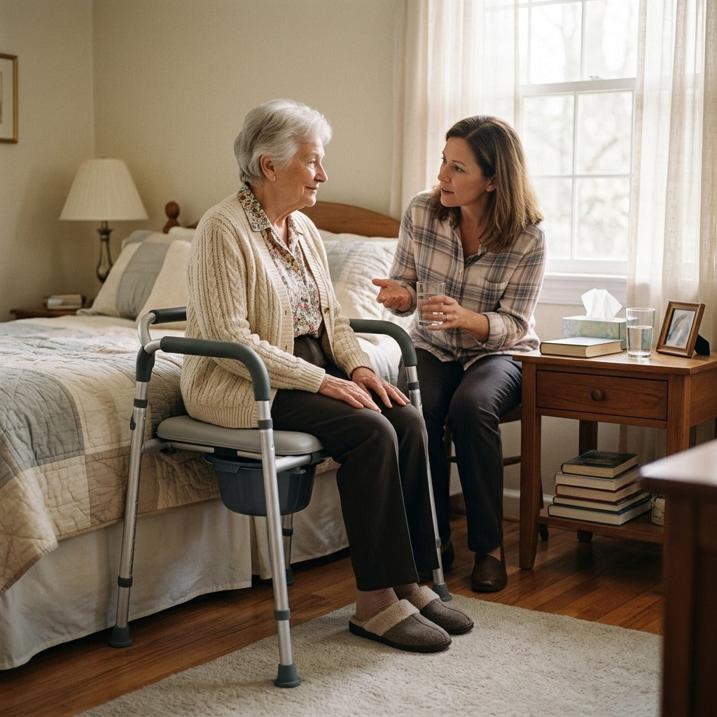 Bedside Commode Chair with Padded Seat and Arms - in everyday life