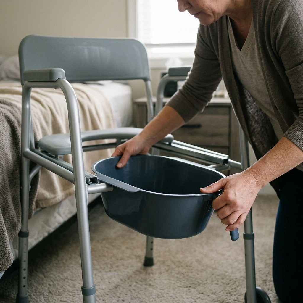 Bedside Commode Replacement Bucket - in use