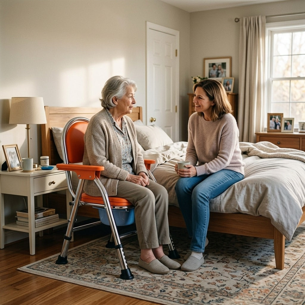 Bedside Commode with Padded Seat and Backrest - at home