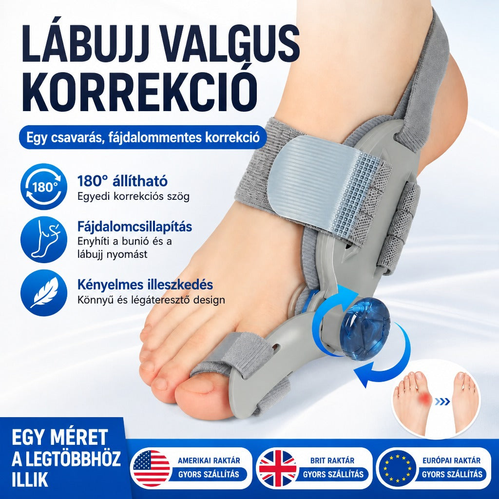 Állítható bütyökkorrigáló eszköz a lábujjon.