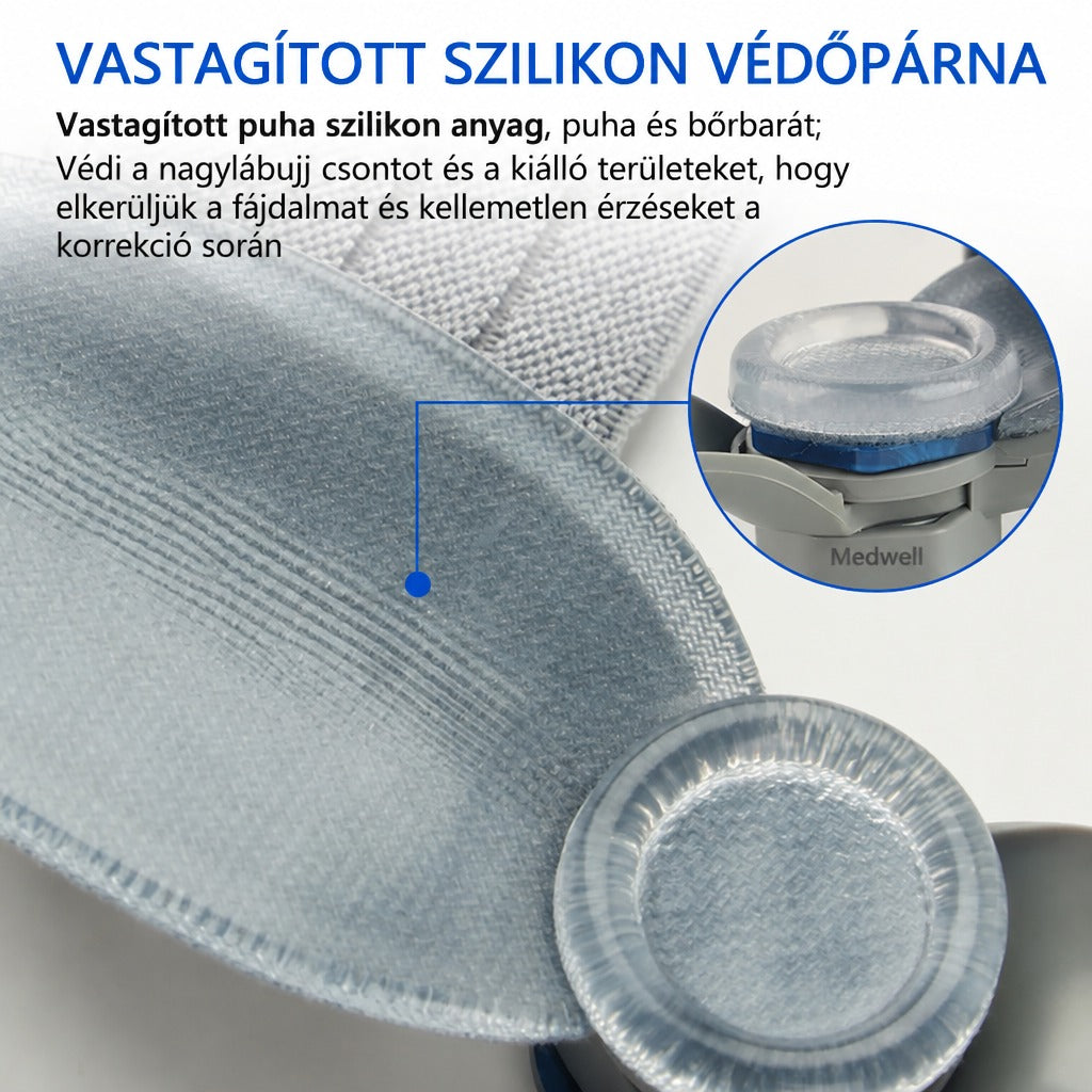 Vastagított szilikon védőpárna a bütyökkorrekciós eszközön a kényelmes viseletért.