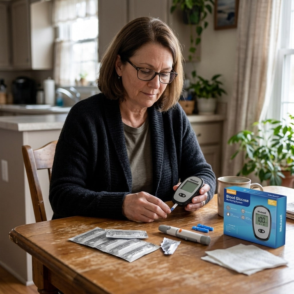 Blood Glucose Meter Kit with Individually Wrapped Test Strips - at home