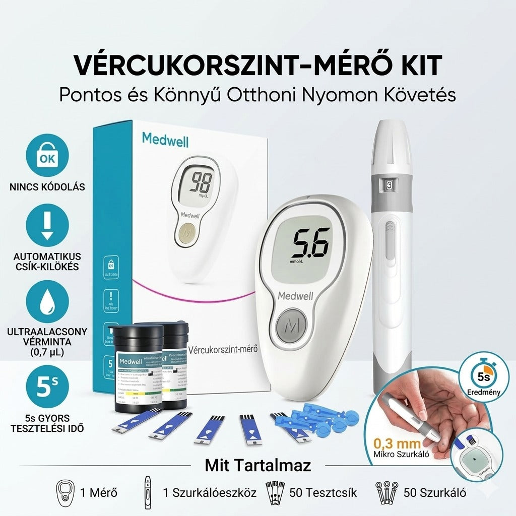 Vércukorszint-mérő kit Medwell összetevőkkel