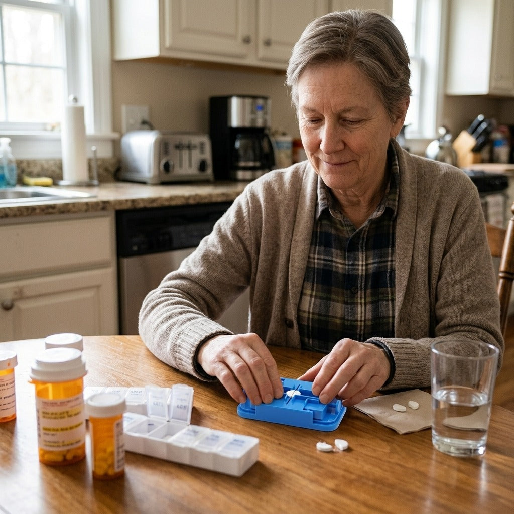 Blue Pill Cutter for Half or Quarter Tablets - in everyday life