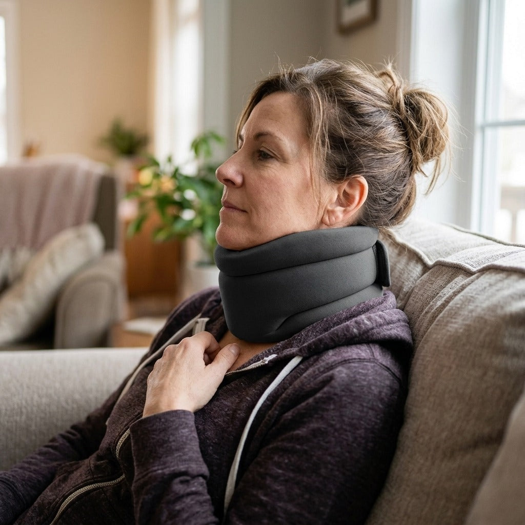 Breathable Adjustable Soft Neck Brace for Travel - in use
