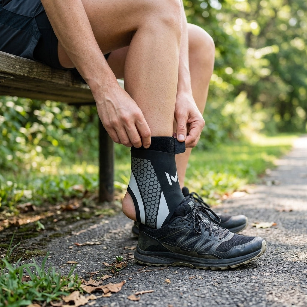 Breathable Ankle Sleeve Support Strap for Sports and Walking - in use